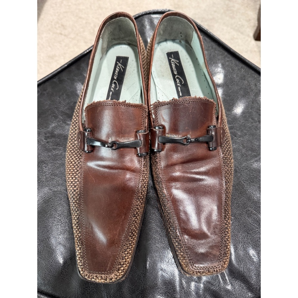Kenneth Cole New York Mens Brown Leather Woven Square Toe 8.5 made in italy
